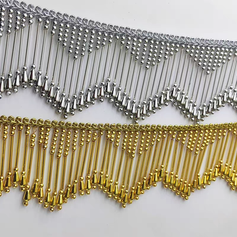 8cm Wide Gold, Silver, Beaded  - Beaded Trim Fringe reseña y precio