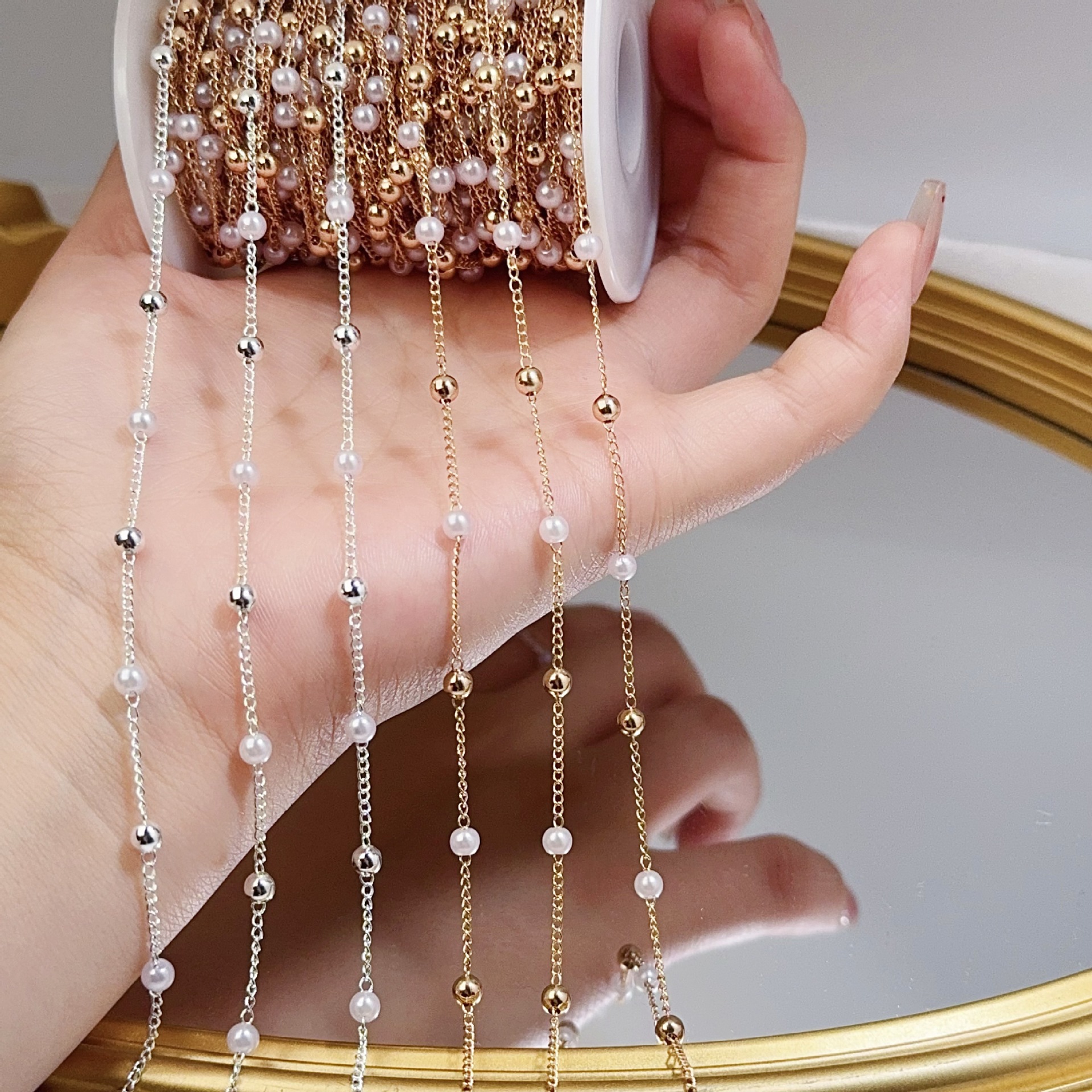 0.5/1/2M Pearl Copper Bead Cha - Pearl Trim Chain reseña y precio