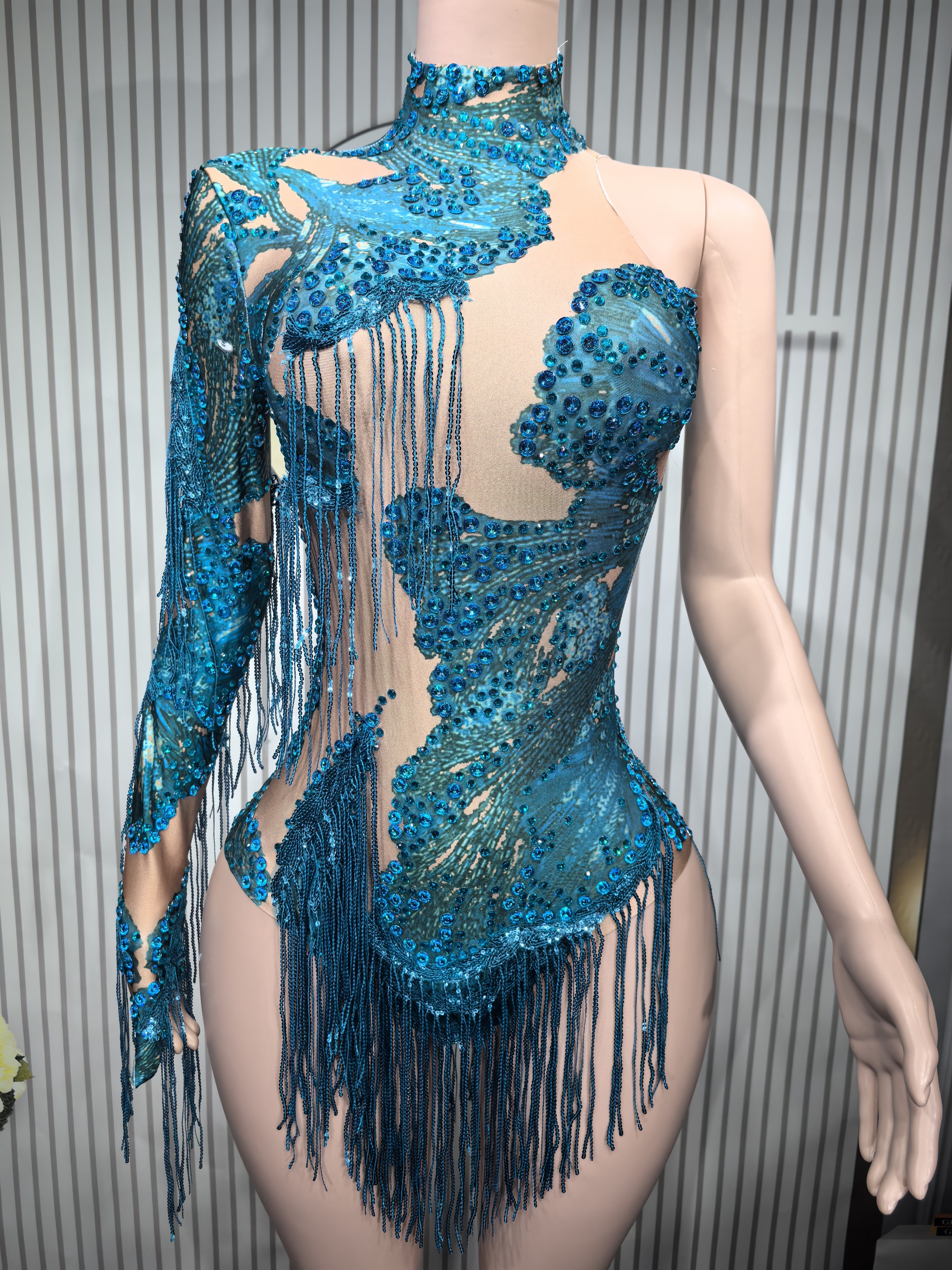 Sexy Skinny Leotard Singer Dan - Rhinestone Banding Trim reseña y precio