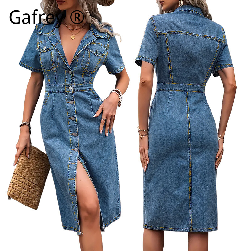 Plus Size Women Lapel Denim Dr - Embellish Knit reseña y precio