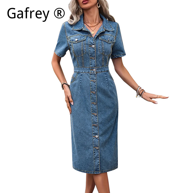 Plus Size Women Lapel Denim Dr - Embellish Knit reseña y precio