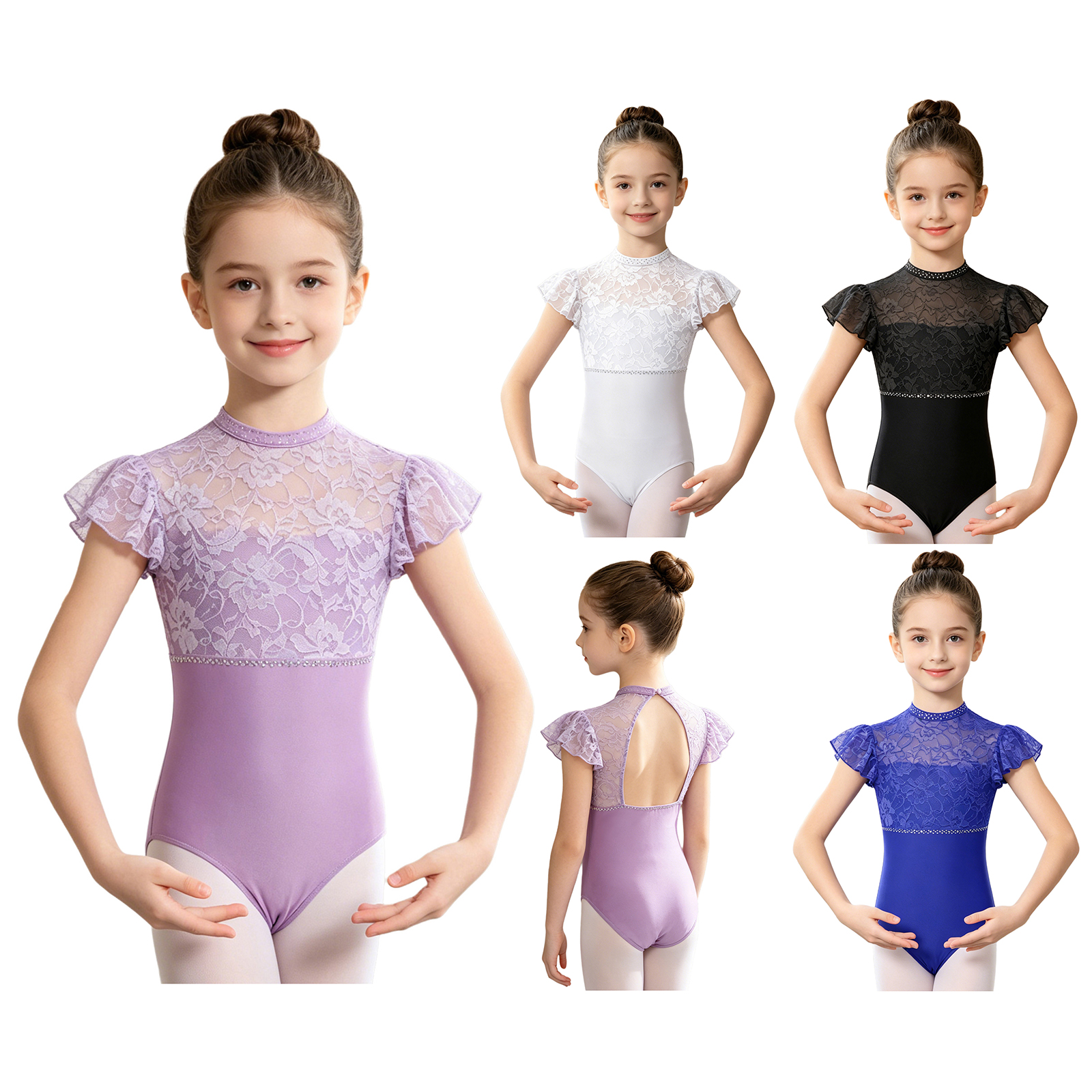 Kids Girls Ballet Dance Leotar - Rhinestone Banding Trim reseña y precio