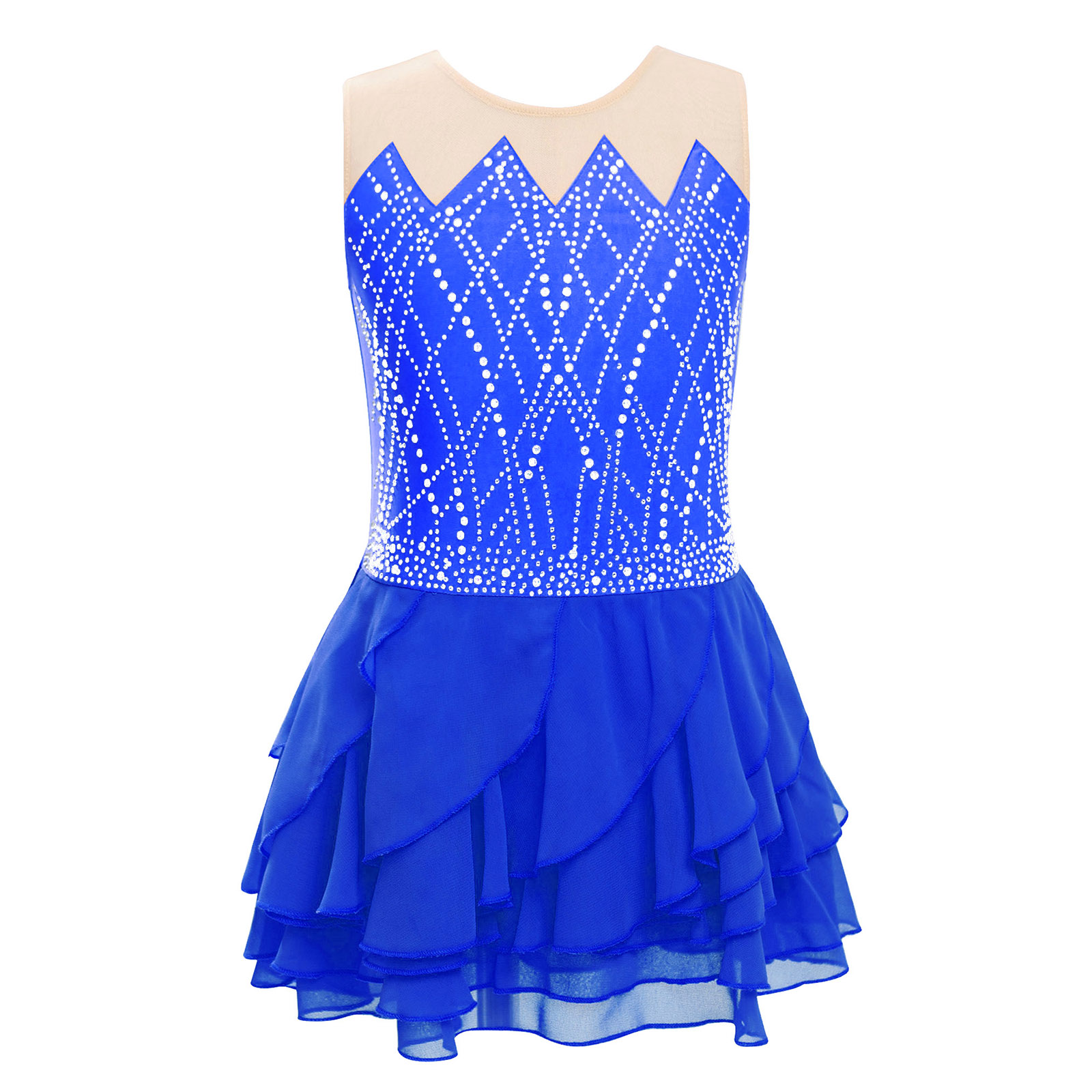 Girls Mesh Figure Skating Dres - Rhinestone Banding Trim reseña y precio