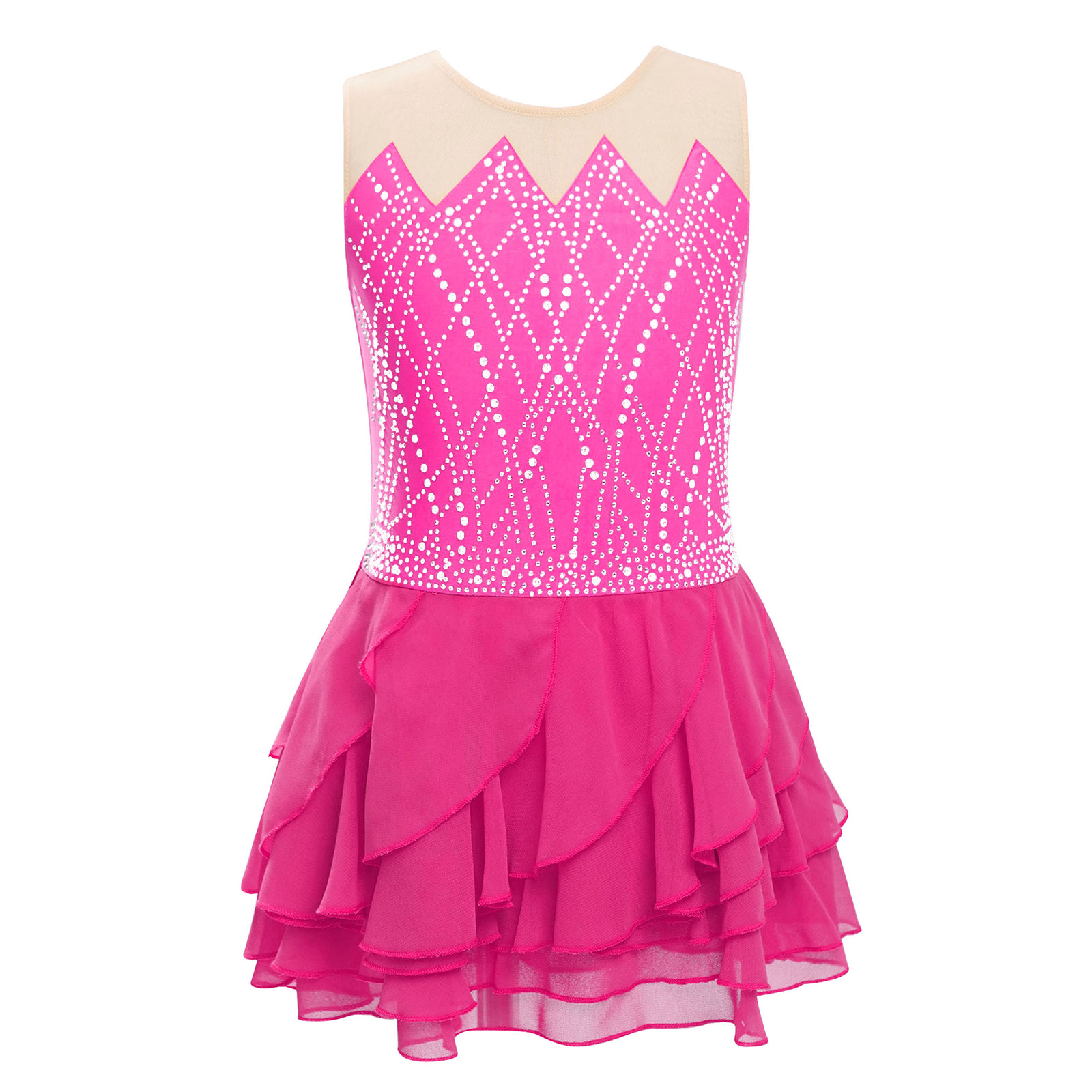 Girls Mesh Figure Skating Dres - Rhinestone Banding Trim reseña y precio